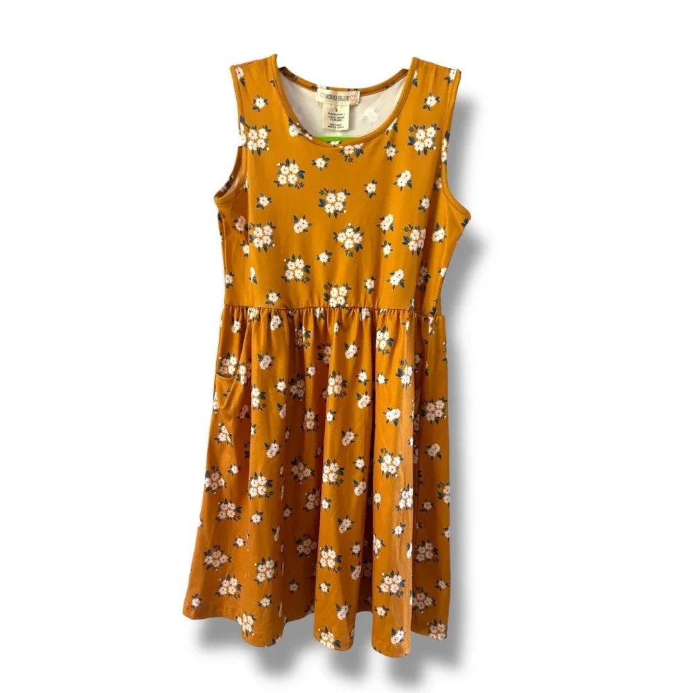 Soho Blue Kids Girls‎ Mustard Yellow Floral Sleeveless Dress Size 8 NWOT